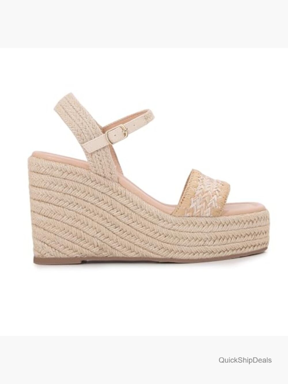 Espadrille Wedge Sandals Raffia Strap Ankle Buckle Platform Open Toe Summer - Picture 5 of 7